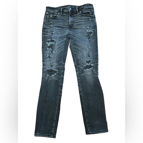 American Eagle Mens 32 x 32 Black Distressed Skinny Jeans - Picture 1 of 7